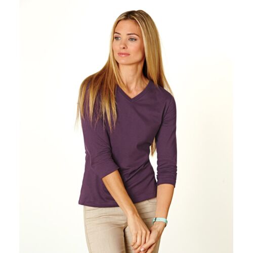 LA T Ladies’ Combed Ring-Spun Jersey V-Neck 3/4-Sleeve T-Shirt Thumbnail